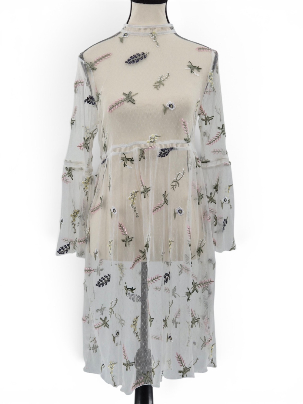 White Embroidered Mesh Midi Dress 8 Sheer Layer Cottagecore Fairycore Festival